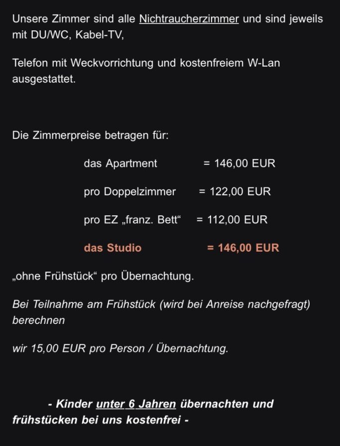 Zimmerinfos und Kosten Zimmerinfos und Kosten